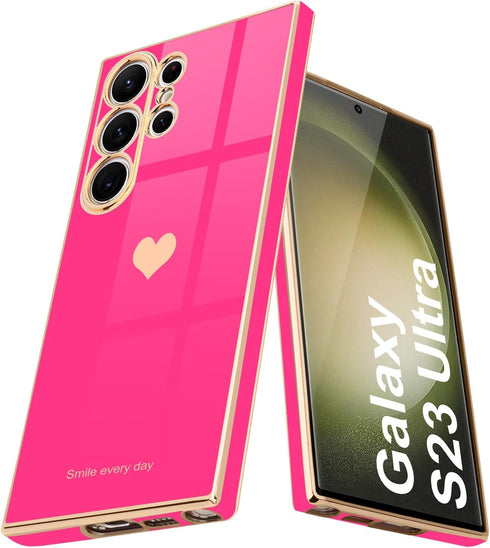 Teageo for Samsung Galaxy S23 Ultra Case for Women Girl Cute Love-Heart Luxury Soft Back Cover Raised Full Camera Protection Bumper Silicone Shock...