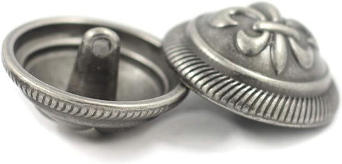 Bezelry 8 Pieces Fleur De Lys Domed Gray Silver Metal Shank Buttons 25mm (1 inch)...