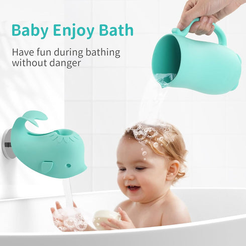 Bathtub Faucet Cover + Rinse Cup Set, Bath Tub Spout Cover for Baby Kids, Baby Wash Rinser Cup Shampoo Bath Rinser Cup, Turquoise Bath Gift Set...