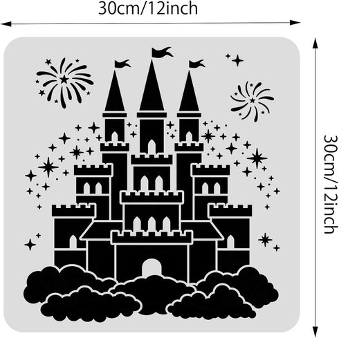 BENECREAT Castle Plastic Painting Stencil, 12x12 Star Firework Pattern Craft Template DIY Art Craft Stencil for Scrabooking Card Wood Paper Wall D...