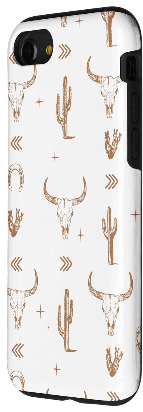 iPhone SE (2020) / 7 / 8 Western Country Boho Southern Bull Rustic Skull Chic Pattern Case...