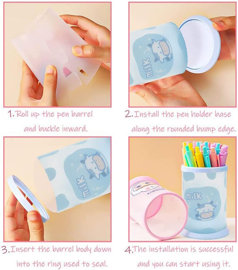 School Supplies,Pencil Holder for Desk Organizers,Cute Pencil Cup,Plastic Pen Cup,Portable Detachable Pen Holder,For Boys,Girls,kids,Teen(4Pack,Bl...