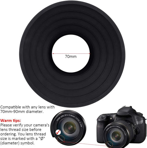 Lens Hood for Nikon Canon Pentax Sony 70-90mm Camera Lens, Ultimate Anti-Glass Anti-Reflective Silicone Collapsible Len Hood Take Reflection-Free ...