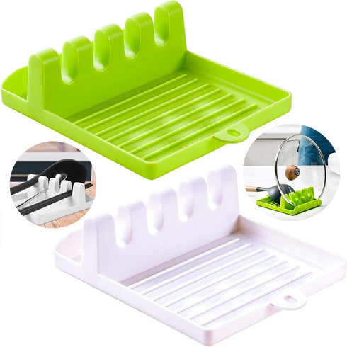 ENIVING 2PCS Kitchen Utensil Rest for Spoons Kitchen Utensil Holder for Countertop, Utensil Rest with Drip Pad for Multiple Utensils, Heat-Resista...