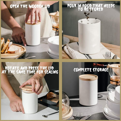 Sweejar Kitchen Canisters Ceramic Food Storage Jar, Stackable Containers with Airtight Seal Wooden Lid for Serving Ground Coffee, Tea, Sugar, Salt...