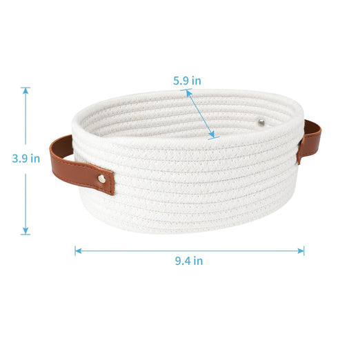 ABenkle Small Woven Basket, Mini Cotton Rope Storage Basket, Tiny White Easter Basket, Oval Decorative Toy Dog Cat Basket for Nursery, Empty Gift ...