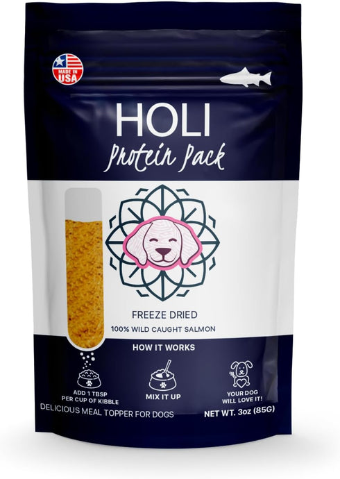 HOLI Freeze Dried Salmon Dog Food Topper - with Omega 3 & 6 - Single Ingredient, Human-Grade Wild Caught Salmon - Dog Food Flavor Enhancer for Pic...