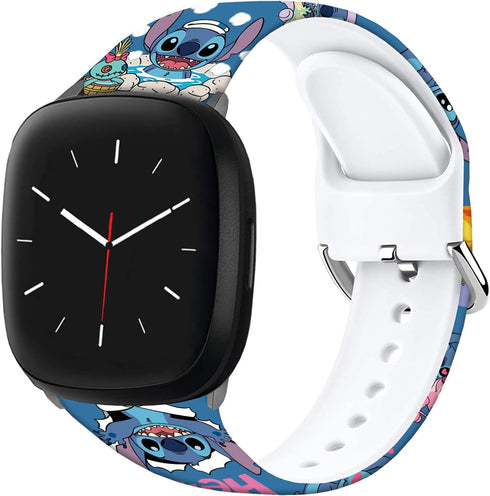 Stitch Holiday Pink Couple Bands Compatible with Fitbit Sense/Sense 2/Versa 3/Versa 4 Band Fancy Soft Sport Silicone Cartoon Holiday Strap Men Wom...