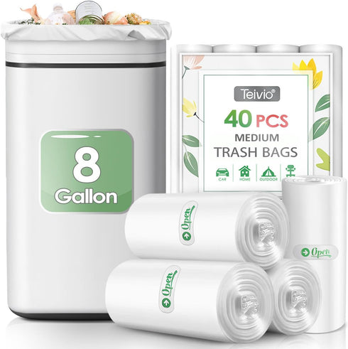 8 Gallon 40 Counts Strong Medium Trash Bags Garbage Bags by Teivio, Bin Liners, for Home Office Kitchen, Clear...
