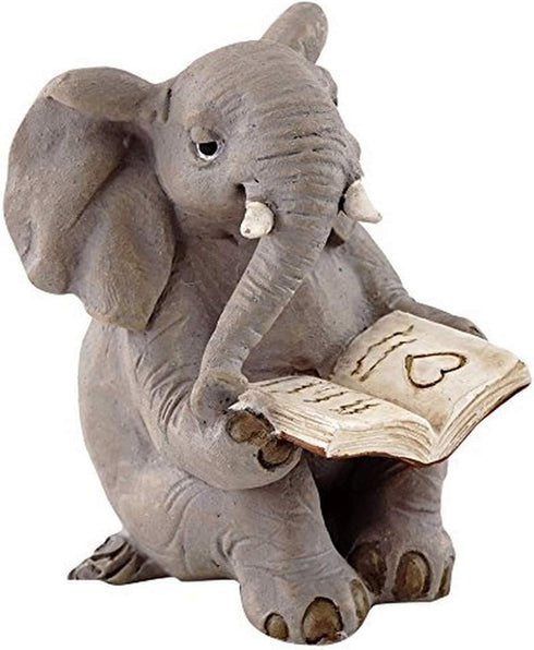 Top Collection Miniature Garden Elephant Reading Book, Gray...