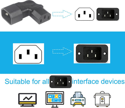Right Angle C13 to C14 IEC AC Plug Adapter, 2 Pack, 90 Degree Design, PVC, Pure Copper, 250VAC 10A Max...
