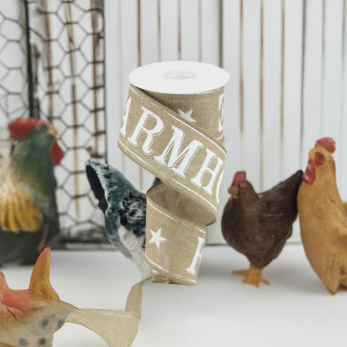 Craig Bachman 2.5" Farmhouse Royal Ribbon: Natural (10 Yards) Craft Floral Arrangement Gift Wrapping Wired Edge Ribbon...