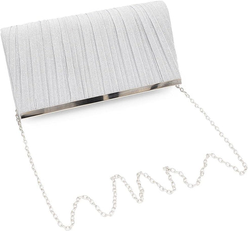Premium Pleated Metallic Glitter Mesh Clutch Evening Bag Handbag...