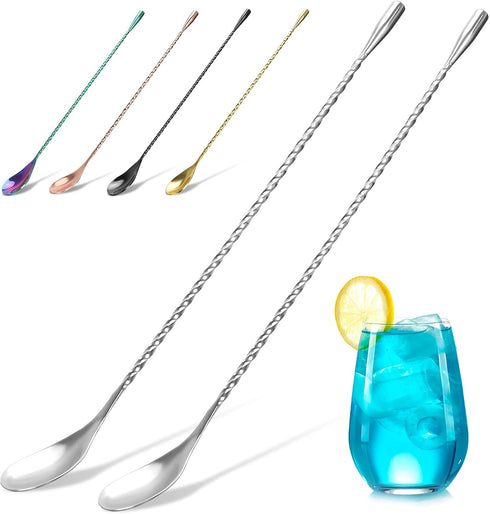 2-Pack 12 Inches Stainless Steel Bartender Mixing Spoon Cocktail Stirrers, Spiral Pattern Bar Spoon Stirring Spoon with Long Handle...