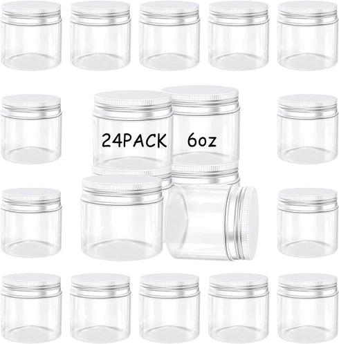 24Pack 6 oz Empty Plastic Jars with Lids - Clear, Wide Mouth, Airtight, Gift & Food Jars for Travel, Home, Kitchen & Slime Making...