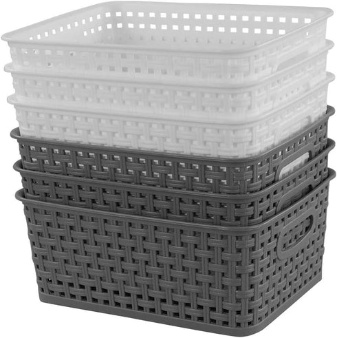 Idomy 6-Pack Plastic Storage Baskets/Bins, Rectangle...