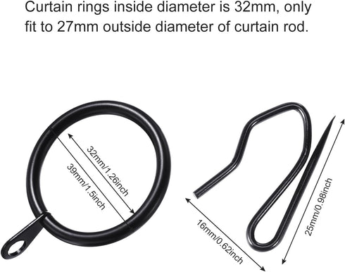 Hotop 30 Pcs Metal Drapery Curtain Rings 0.98/1.26/1.65 inch Interior Diameter and 30 Pcs Hanging Curtain Drapery Pin Hooks for Window Door Shower...
