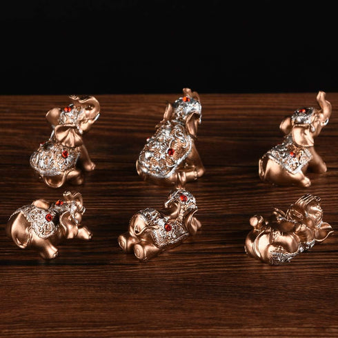 BRABUD Gold Resin Small Elephants Statues Home Decor Collection Gift Set of 6 BS123 (Gold)...