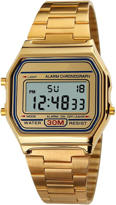 VIGOROSO Men Lady Vintage Retro Gold Stainless Steel Digital Casual Watch Alarm Stopwatch(Gold)...