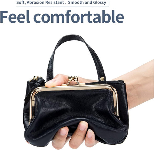 Women's Genuine Leather Coin Purse Pouch Change Wallet,Vintage Pouch Kiss-lock Change Purse Wallets...