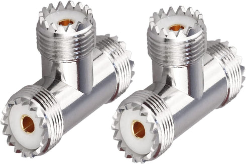 UHF Triple Tee Connector UHF Female to Dual UHF Female 3 Way Splitter Coax Adapter PL259 SO239 T Shape Adapter for Ham Radio CB Antenna 2 Pack...