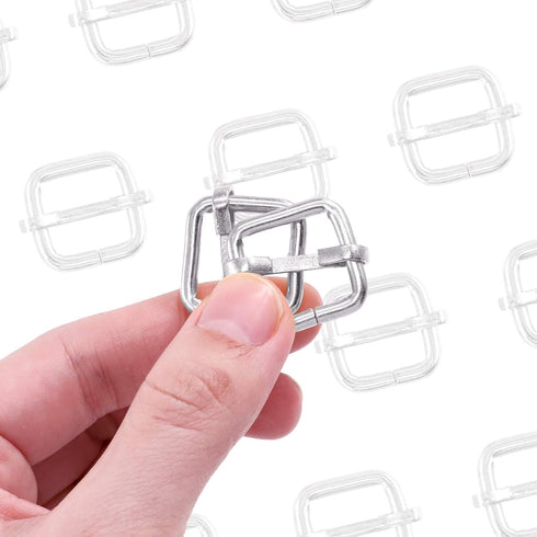 Swpeet 60Pcs 5/8 Inch - 15mm Sliver Metal Rings Metal Rectangle Adjuster Triglides Slides Buckle, Roller Pin Buckles Slider Strap Adjuster Keychai...
