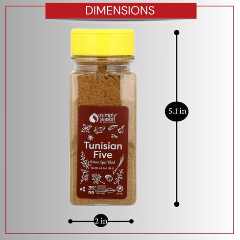 USimplySeason Tunisian Five Spice Blend, Qalat Daqqa, North African Seasoning - Authentic Middle Eastern Spice Mix, 4.8 oz Jar - Vegan, Non-GMO, S...