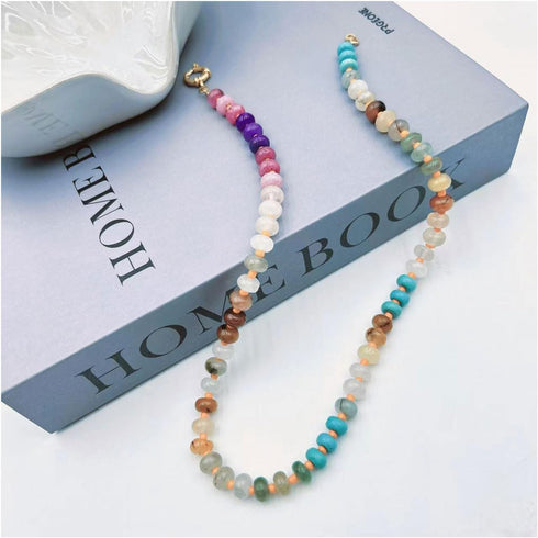 Natural Stone Beaded Necklace for Women Colorful Beads Choker Necklace Boho Handmade Beaded Necklace Beach Surfer Necklace Summer Jewelry Gift for...