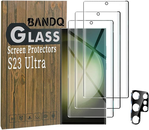BANDQ 3 Pack for Samsung Galaxy S23 Ultra Screen Protector?3+1 Pack? 1 Pack Tempered Glass Camera Lens Protector, HD Clear 9H Tempered Glass Scree...