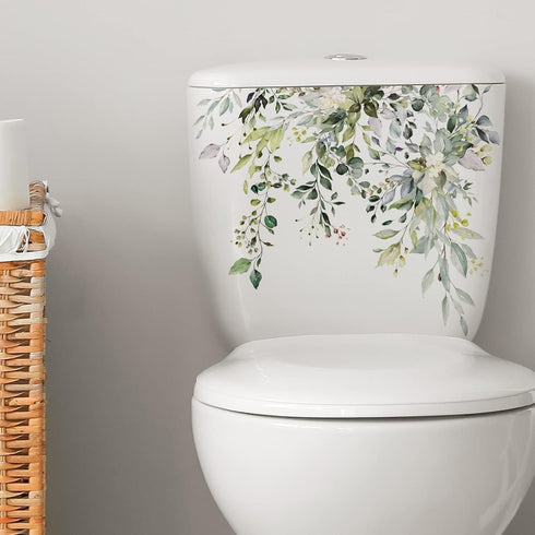 1Pc Beautiful Graffiti Stickers Green Plant Leaves Self-Adhesive Traceless Bathroom Toilet Cover Decor Decal Home Supplies Herbs Toilet Lid Decals...