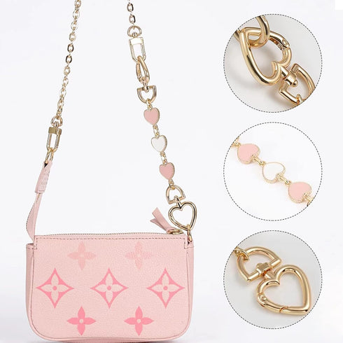 2Pcs Purse Chain Strap Extende, DIY Flat Chain Strap Handle Bag Accessories Replacement Womens Accessory Bag Chain Straps Heart Shape...