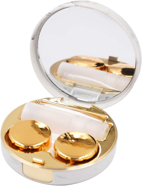 Honbay Fashion Marble Contact Lens Case Portable Contact Lens Box Kit with Mirror (Round) (Gold)...