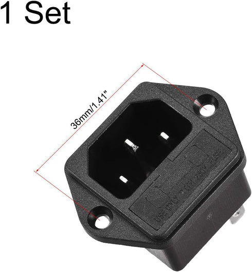 uxcell Screw Mount 3 Pins IEC320 C14 Inlet Power Socket AC 250V 10A W Fuse 1Set...