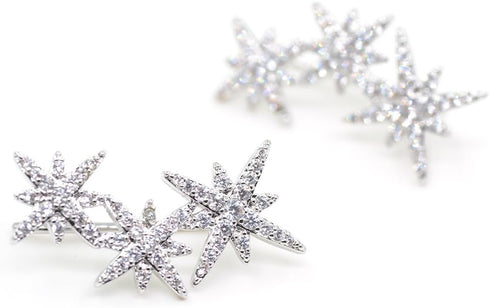 3 Star Constellation Ear Climber Crawler Earrings White Gold Plating...
