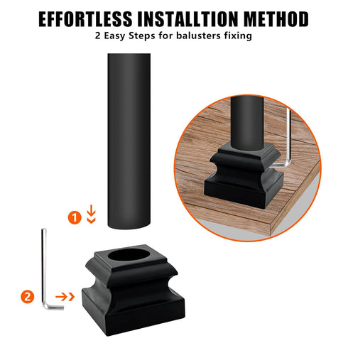 Iron Balusters Flat Shoes - Aluminum Alloy Staircases Shoes for 5/8 Inch Square Interior Balusters,Wrought Iron Spindle Shoes with Screws,Satin Bl...