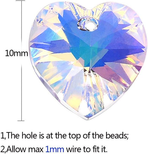 LONGWIN 60pcs AB Heart Shaped Crystal Beads 10mm Top Drilled Adabele Austrian Glass Pendants Beads Charms for DIY Project Earring, Necklaces, Brac...