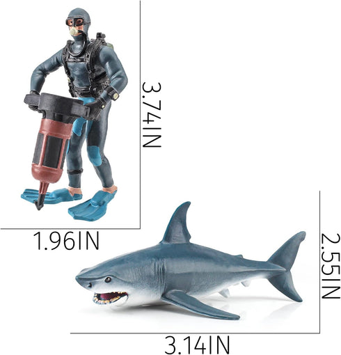 Ocean Sea Marine Animal Figure Toys Playsets 2 PCS Diver Blue Shark Model Toy Desktop Decoration Collection Party Favors Toys for Boys Girls Kids...