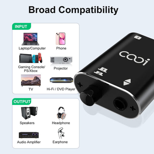 3.5mm Stereo Audio Switcher?1 in 2 Out /2 in 1 Out? with 3.5mm Audio Cable, 2 Ports AUX Audio Speaker Selector for PC Phone Laptop Headphone...