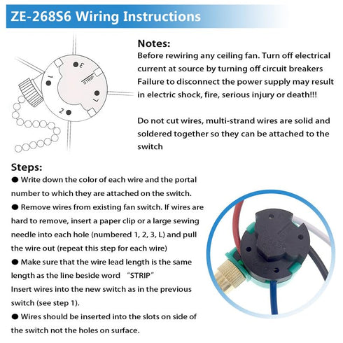 Zing Ear ZE-268S6 3 Speed Switch Compatible with Hunter Ceiling Fan, Pull Chain Cord Switch,Use for Ceiling Fans, Appliances, Replacement Speed Co...