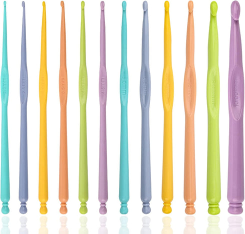 Plastic Crochet Hooks 12 pcs Different Sizes (2.0mm - 10.0mm) Crochet Needles QLRFFLJOY Colorful Crochet Hook Set DIY Yarn Weaving Tools for Scarf...
