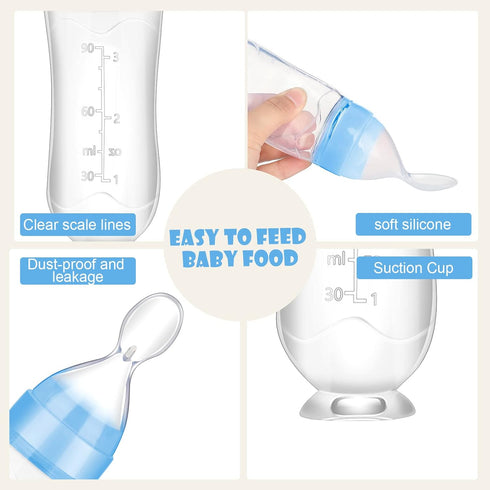Nuanchu Baby Spoons 2 Pack Silicone Baby Food Feeder 3 oz Squeeze Feeding Spoon Toddler Dispensing Feeder Suction Cup Design Travel Friendly for K...