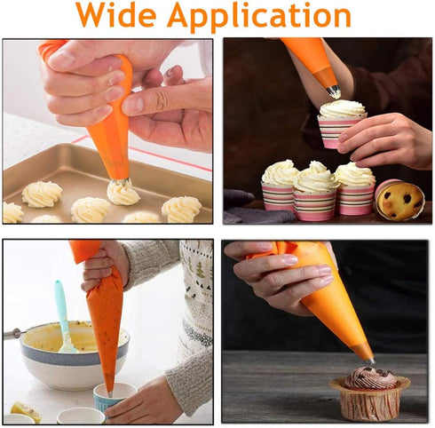 Piping Bag and Tips Set Reusable Cake Decorating Kit Tools, 14 Frosting Tips and Silicone Pastry Bag,3 Icing Smoother, 2 Couplers,1 Bag Tie for Cu...