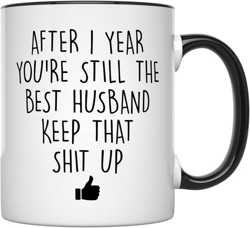 YouNique Designs 1 Year Anniversary Coffee Mug for Him, 11 Ounces, 1st Wedding Anniversary Cup For Husband, One Year, First Year, 1st Year (Black ...