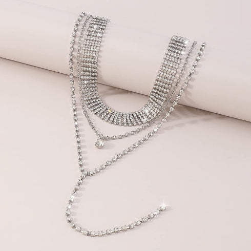 Multi Layered Necklace Rhinestone Tennis Chain Choker Necklace Multi Row Collar Necklace Y Shaped Necklace Round Rhinestone Pendant Necklace Tiny ...