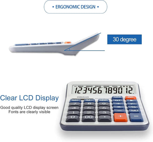Desktop Calculator Large LCD Display 12 Digit Number Handheld Portable Pocket Basic Calculator with Big Soft Sensitive Button, Battery and Solar P...