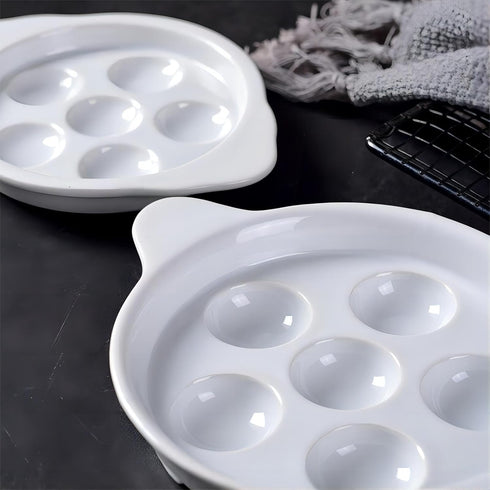 Bamboo's Grocery LoKii 6 Holes 2 Pack Ceramic Escargot Dish, Ceramic Snail Dish with Handles, Escargot Dish Diet Plates, White, 6 Inches...