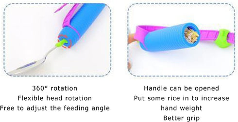 Elderly Eating Spoon, Elderly Auxiliary Spoon 360° Flexible Rotation Head Practical Disabled Eating Aid Spoon Swivel Spoon Handicap Tableware Adap...