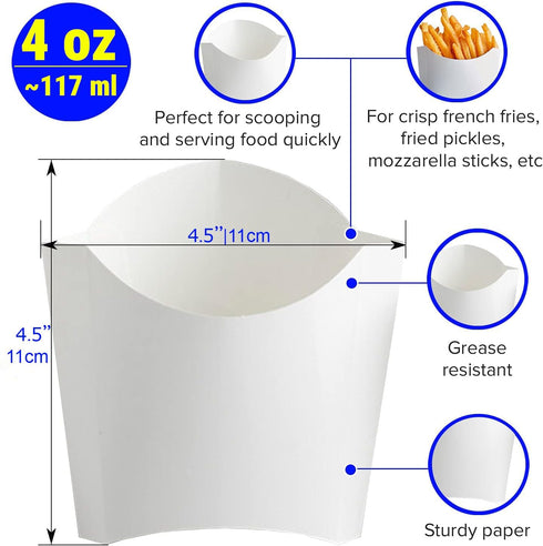 CUSINIUM [4 oz 50-Pack Small White French Fry Containers - Disposable French Fries Holders...