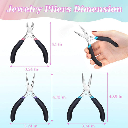 Jewelry Pliers Set, Paxcoo 3Pcs Jewelry Making Tools Kit includes Needle Nose Pliers, Round Wire Cutters for Supplies, Wrapping, DIY Crafts, Beadi...