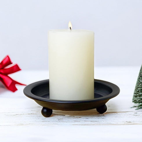 2 Pcs Candle Plate Iron Candle Holder for Pillar Candles Black Metal Candle Stand for Dinning Table Wedding Party Decor...